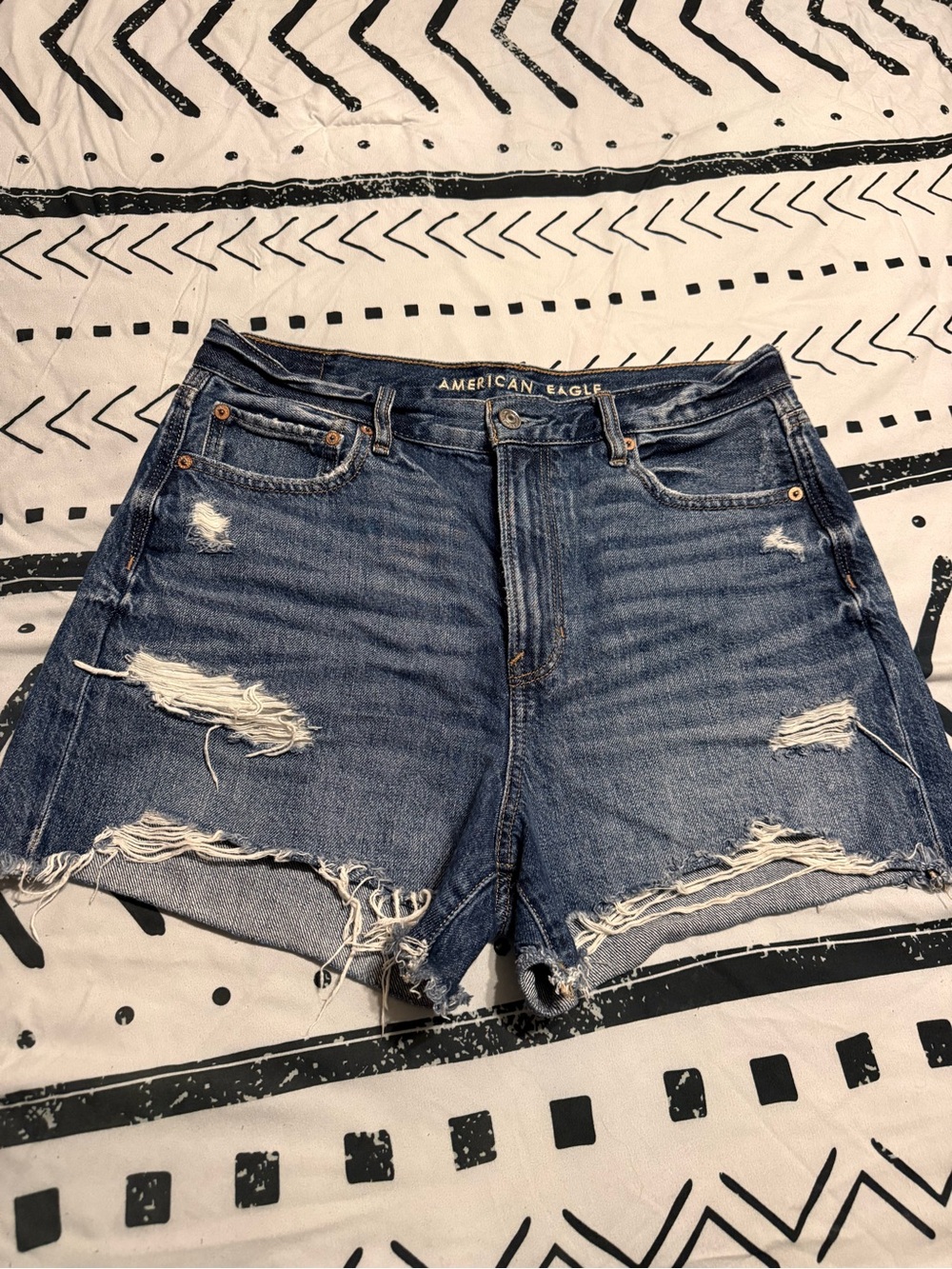 American Eagle Outfitters Distressed Denim Jean Shorts - Dark Blue